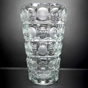 Vintage 'Thousand Eyes' Pressed Art Glass Vase Clear Czech Bohemian Sklo Union